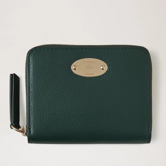 Mulberry 'Plaque' Small Zip Around Zip Purse in Green Leather MSRP $375 - BNIB - Picture 1 of 2